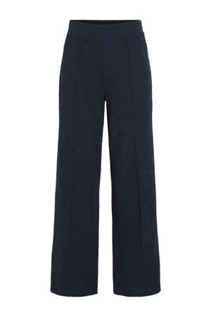 Wide leg high waist casual broek marineblauw