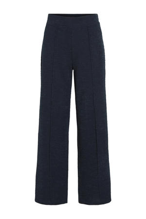 Wide leg high waist casual broek marineblauw