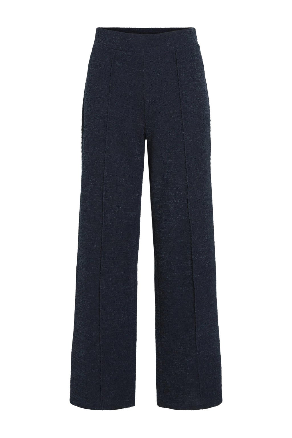 Marineblauw dames VILA Wide leg high waist casual broek blauw met effen