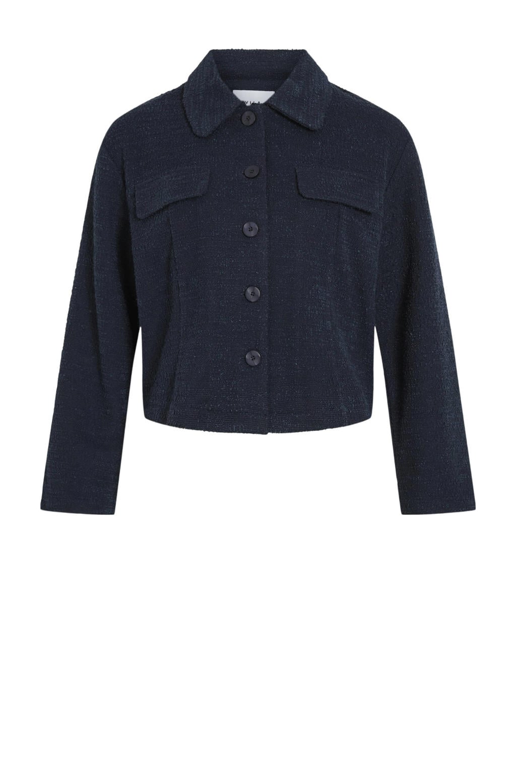 Marineblauw dames VILA jack blauw van polyester met effen, lange mouwen, klassieke kraag en knoopsluiting
