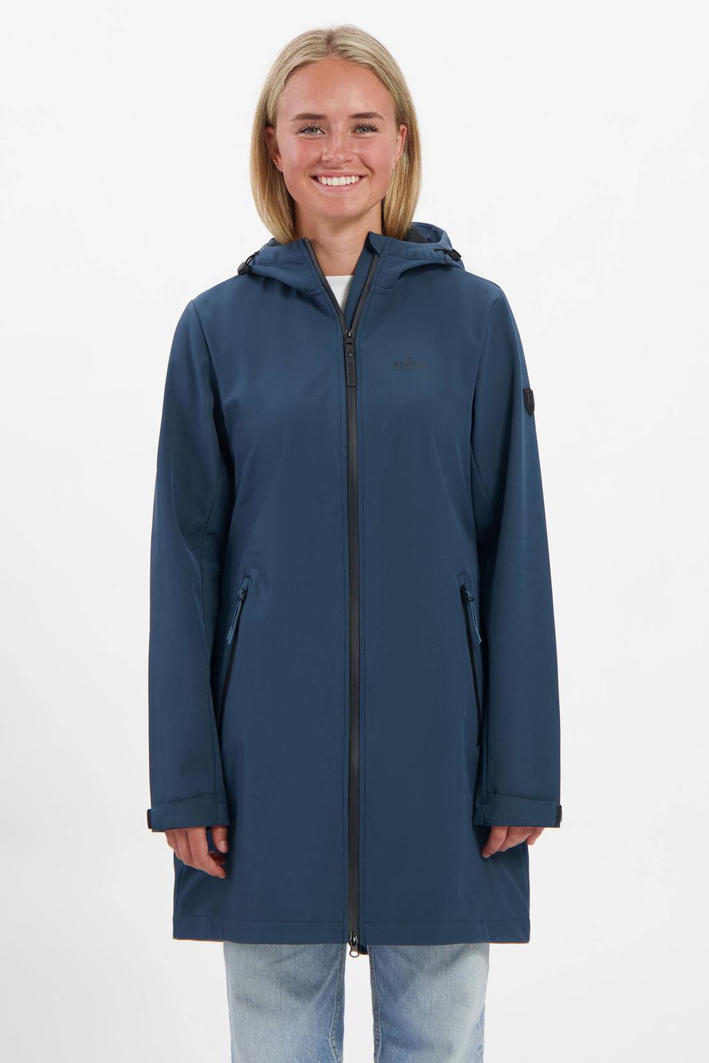 Donkerblauwe dames Kjelvik softshelljas Ines met lange mouwen, capuchon en ritssluiting