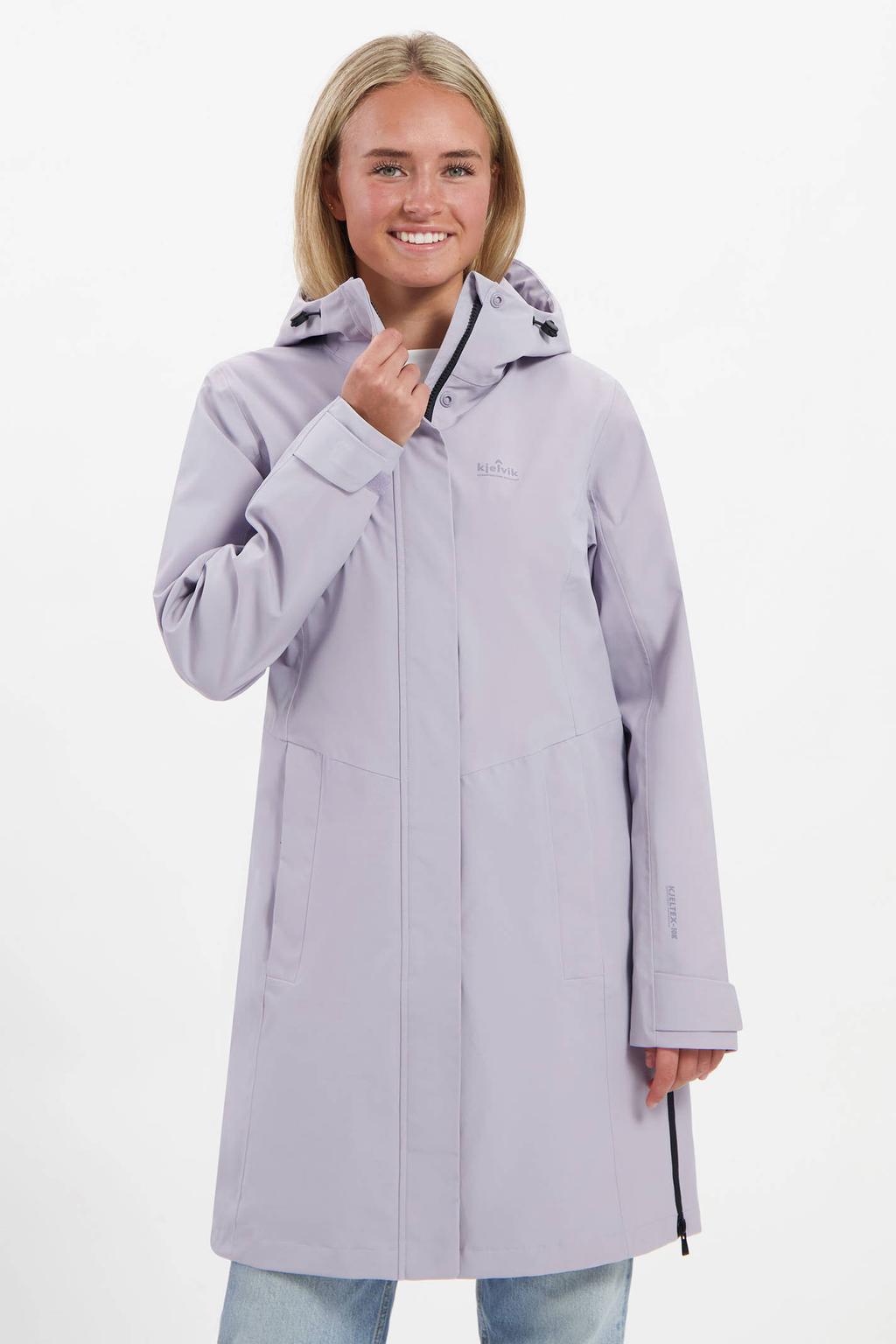 Lilakleurige dames Kjelvik jas WP Livia van polyester met lange mouwen, capuchon en 2-way rits met windvanger