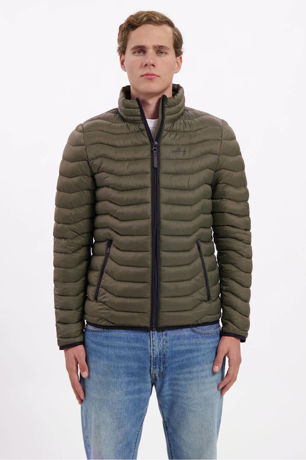 Groene heren Kjelvik jas Thuur van nylon met lange mouwen, opstaande kraag en ritssluiting