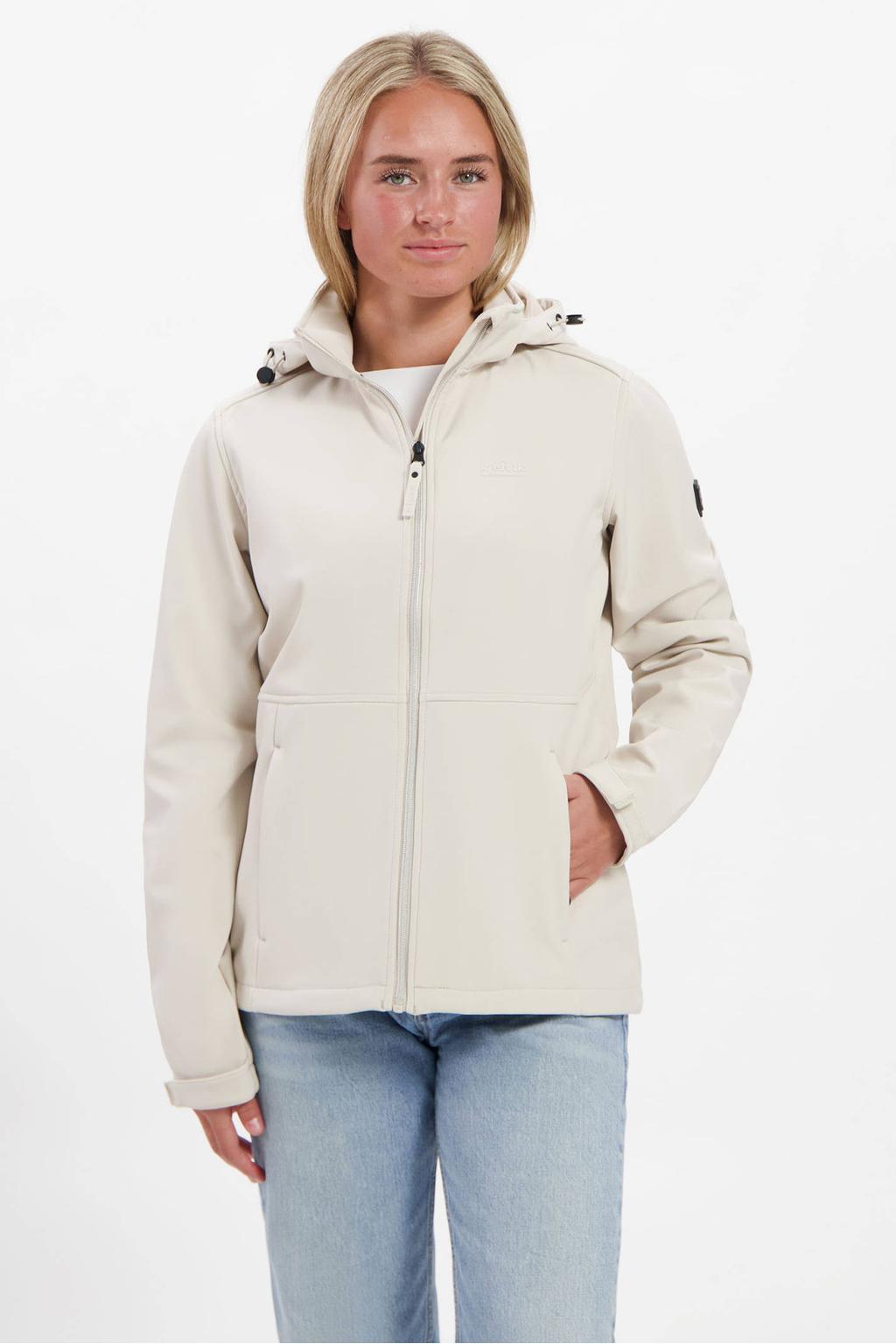 Ecru dames Kjelvik softshell jas Marlien met lange mouwen, capuchon en ritssluiting