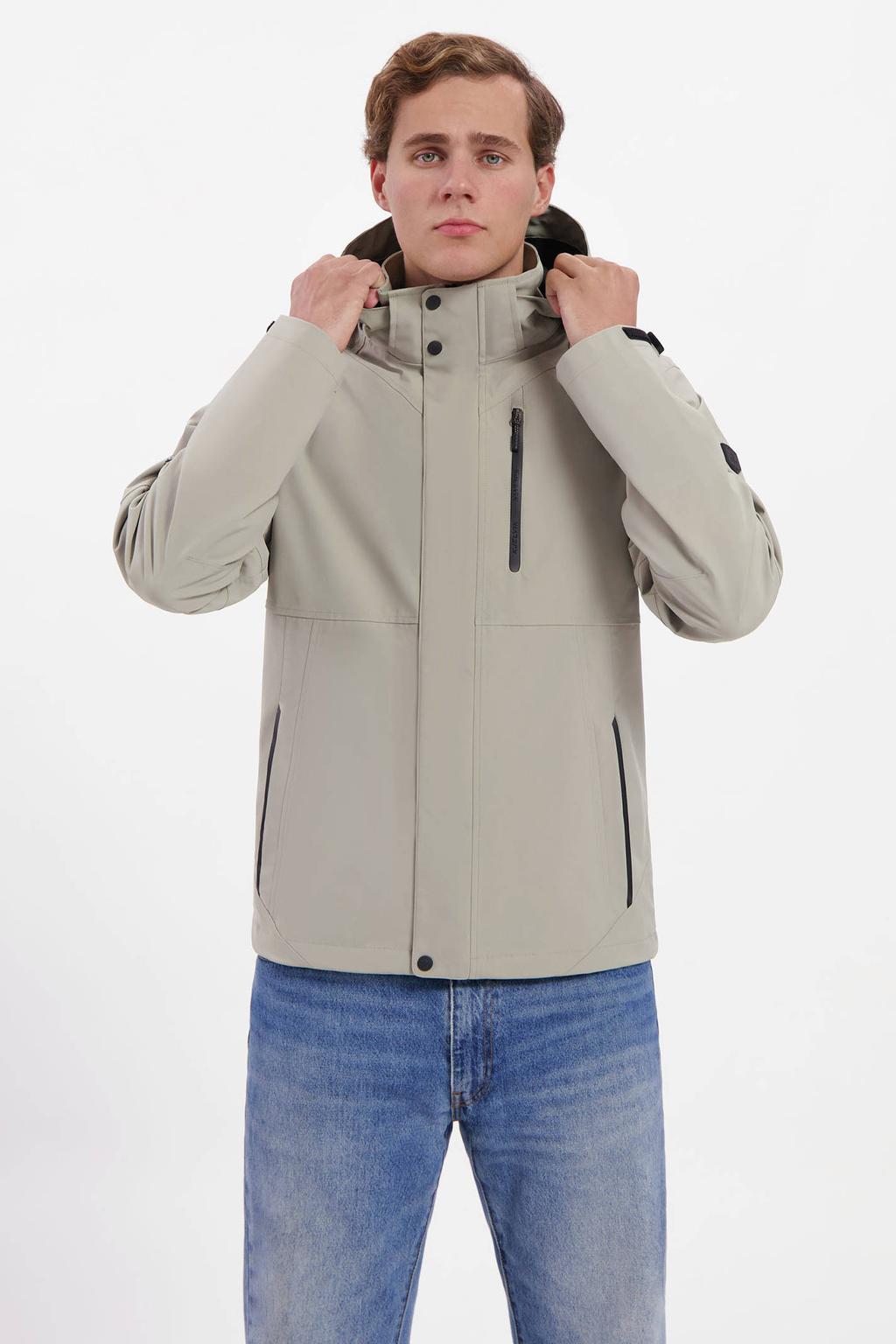 Beige heren Kjelvik jas WP Alek van polyester met effen, lange mouwen, capuchon en rits met windvanger