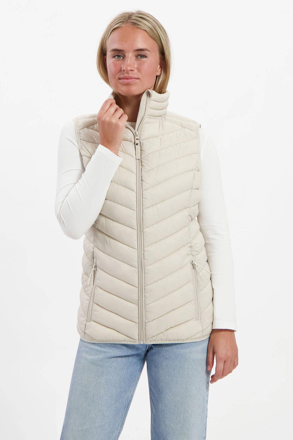 Ecru dames Kjelvik bodywarmer Alma van nylon met effen, opstaande kraag en ritssluiting