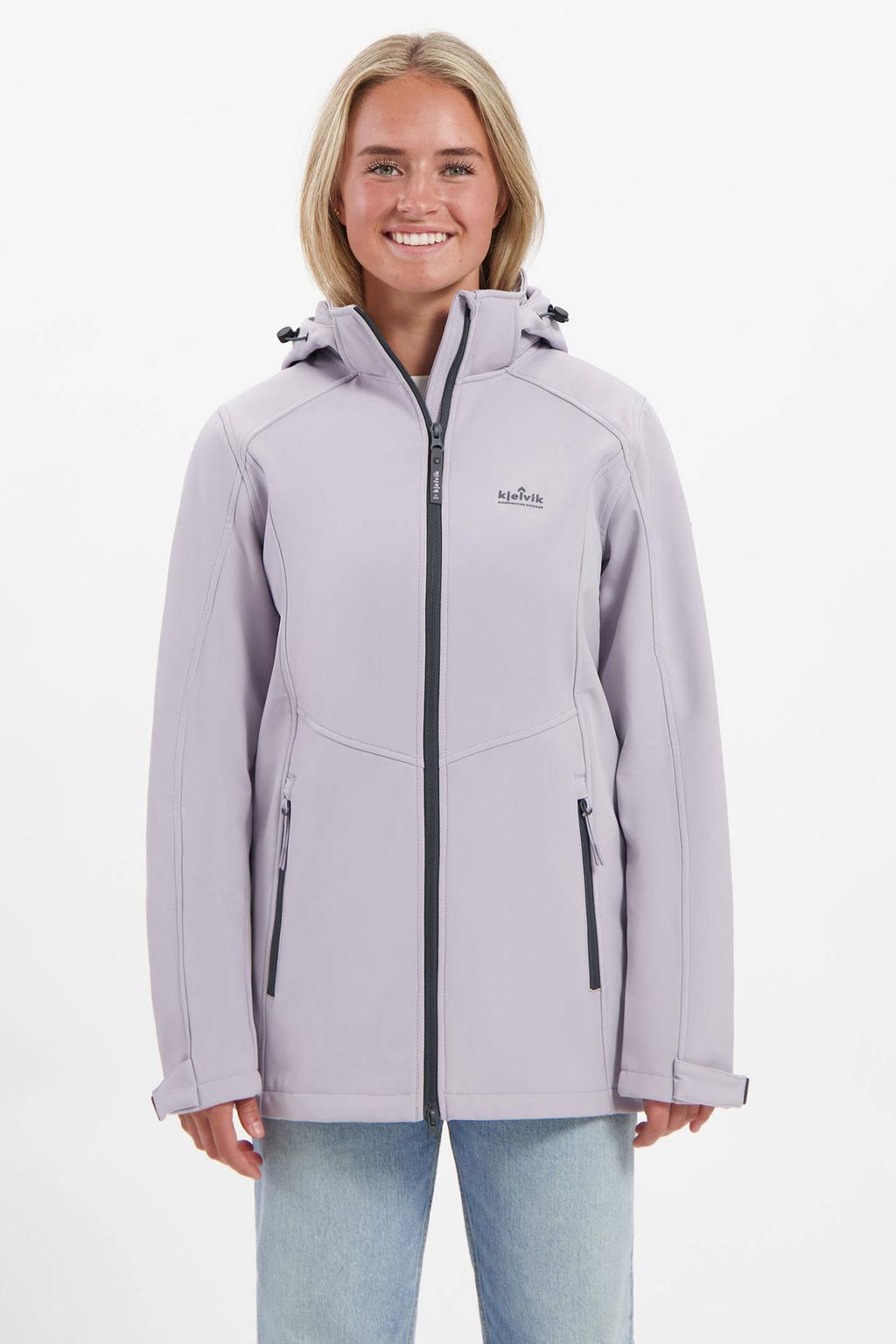 Lilakleurige dames Kjelvik softshell jas May met lange mouwen, capuchon en ritssluiting