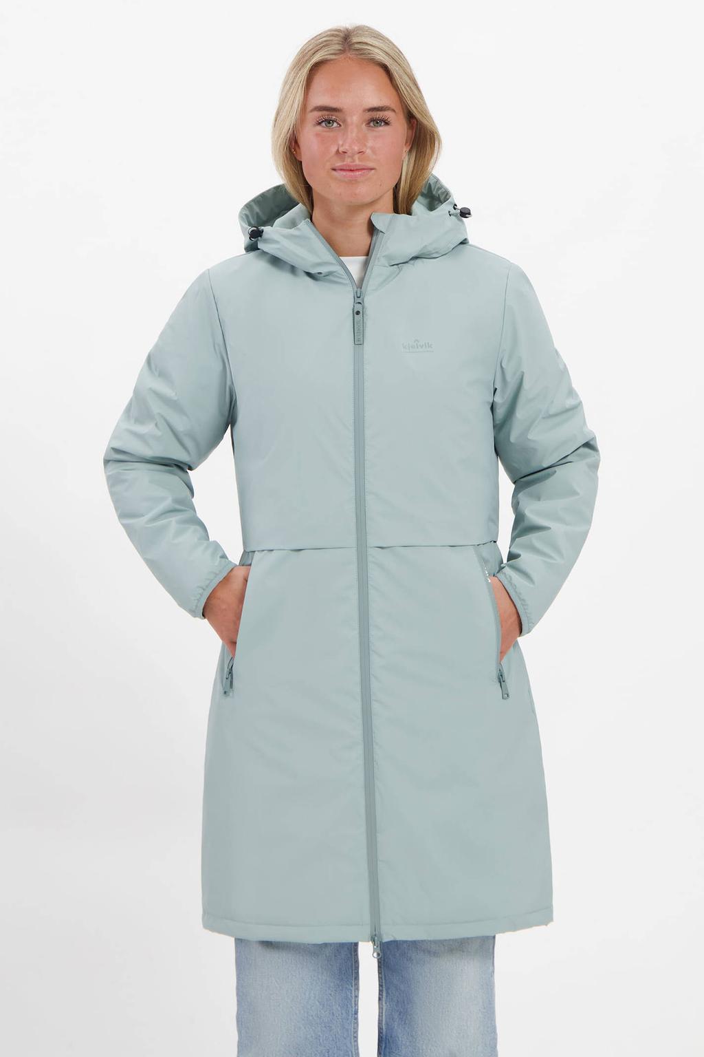 Lichtblauwe dames Kjelvik jas Hella van polyester met lange mouwen, capuchon en ritssluiting