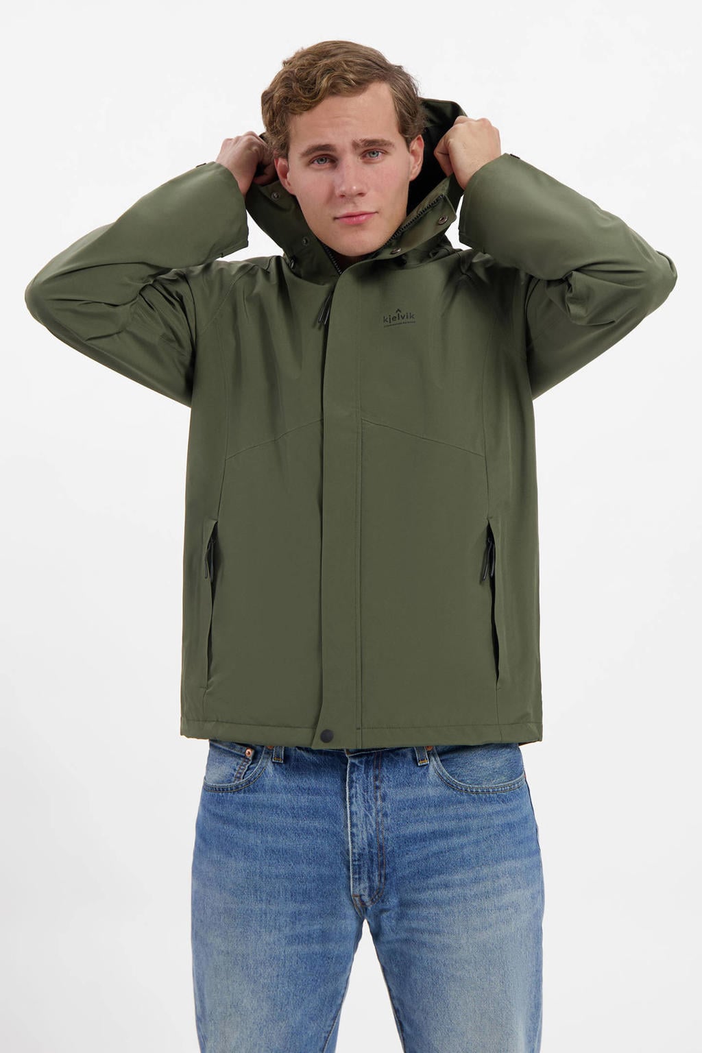 Groene heren Kjelvik jas WP Berg met lange mouwen en capuchon