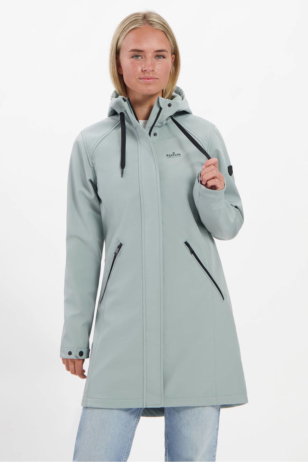 Lichtblauwe dames Kjelvik softshell jas Mila met lange mouwen, capuchon en ritssluiting