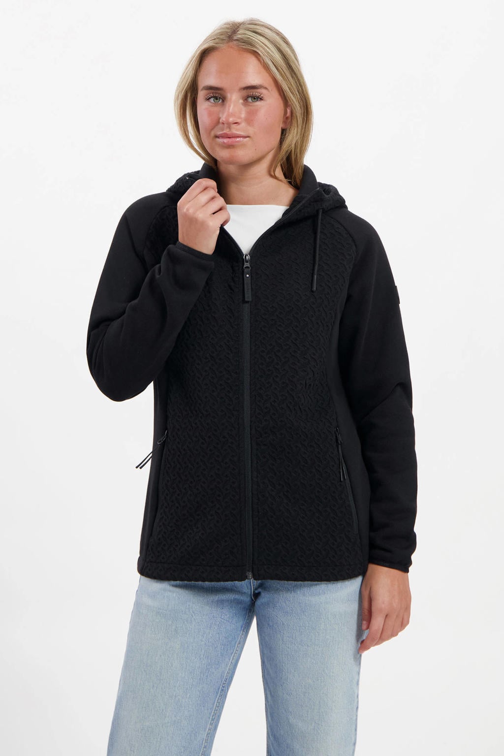 Zwarte dames Kjelvik vest Fea met lange mouwen, capuchon en ritssluiting