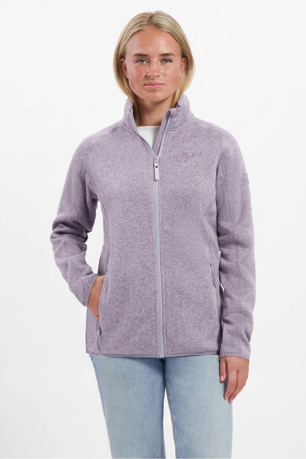 Lilakleurige dames Kjelvik vest Birte met melée print, lange mouwen, opstaande kraag en ritssluiting
