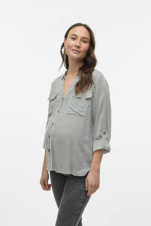 zwangerschaps gestreepte blouse groen/wit