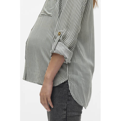 VERO MODA MATERNITY zwangerschaps gestreepte blouse groen/wit afbeelding