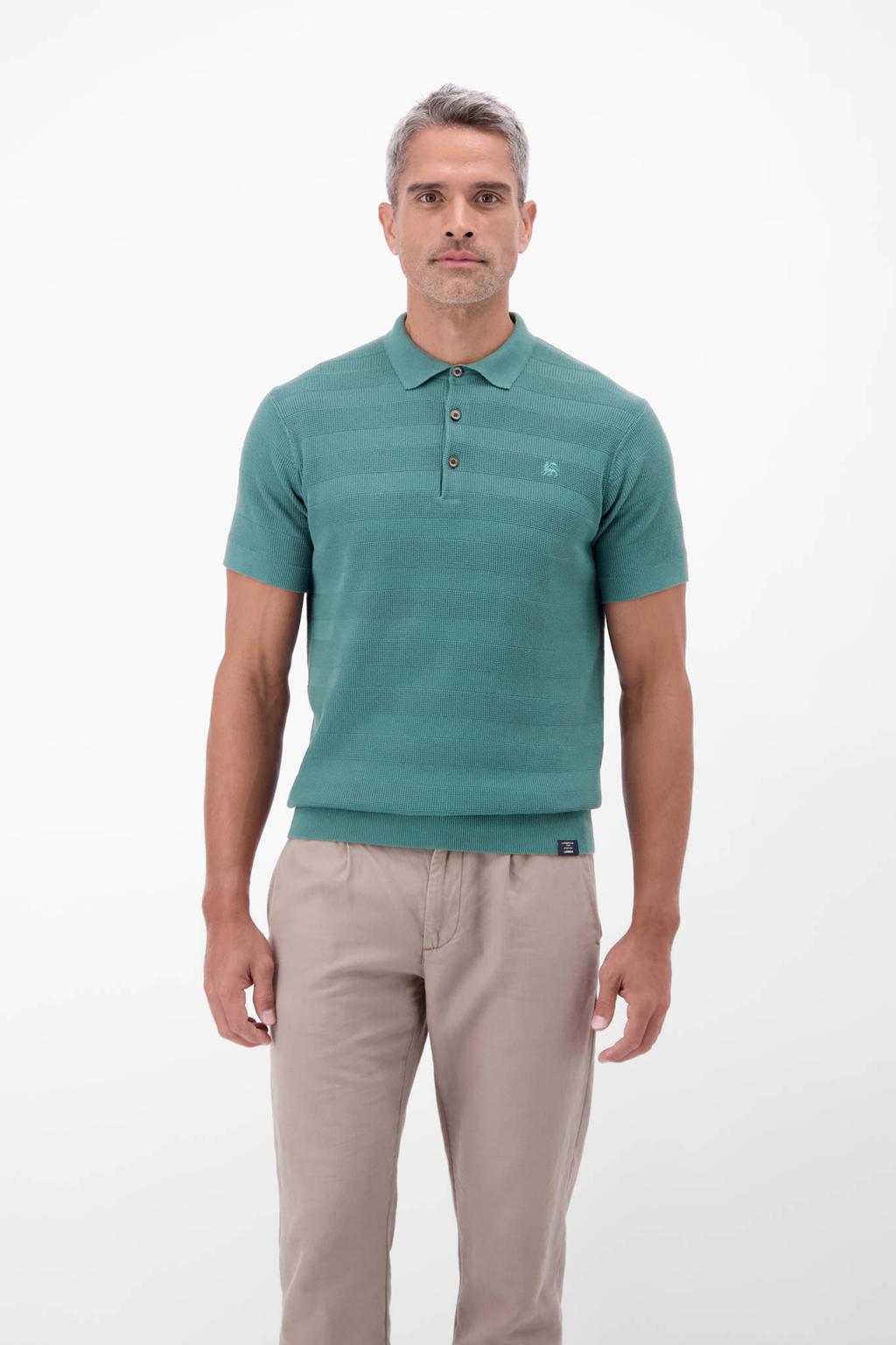 Blauwe heren LERROS regular polo patroon met effen, korte mouwen en knoopsluiting