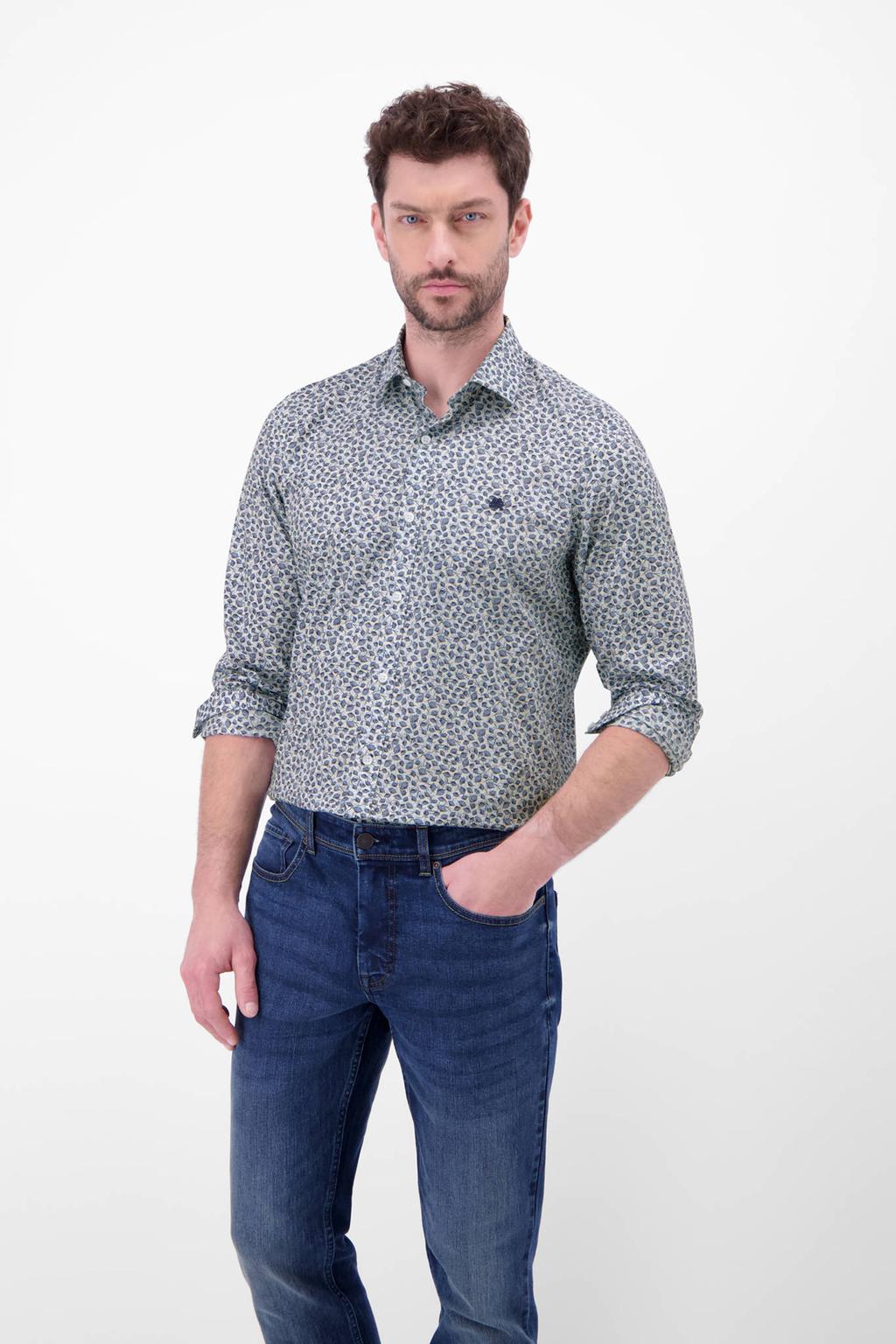 Blauwe heren LERROS regular casual overhemd van katoen met lange mouwen, klassieke kraag en knoopsluiting