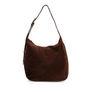 suede schoudertas donkerbruin