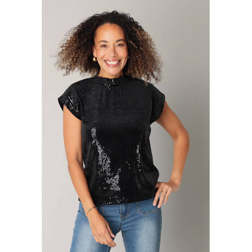 ES&SY glitter top zwart met pailletten afbeelding