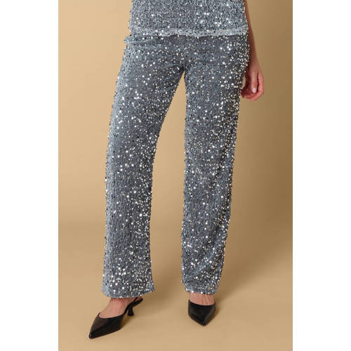 ES&SY bootcut regular waist capri zilver met pailletten afbeelding
