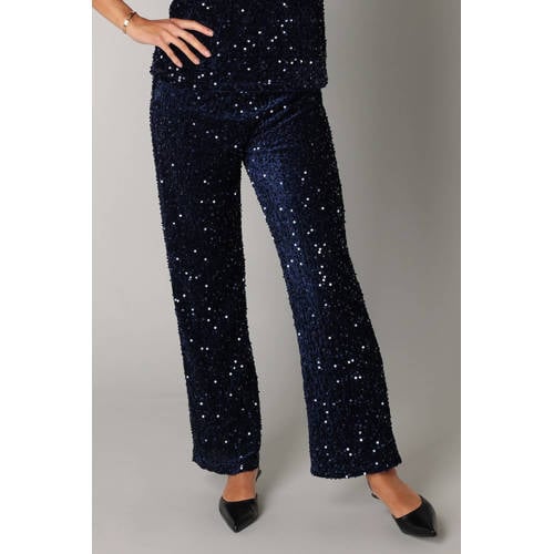 ES&SY bootcut regular waist capri donkerblauw met pailletten afbeelding