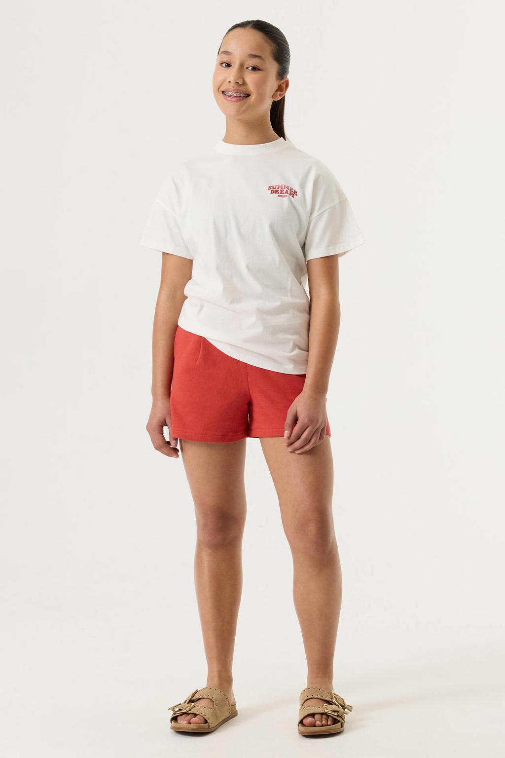 Witte meisjes Garcia T-shirt van katoen met backprint, korte mouwen en ronde hals