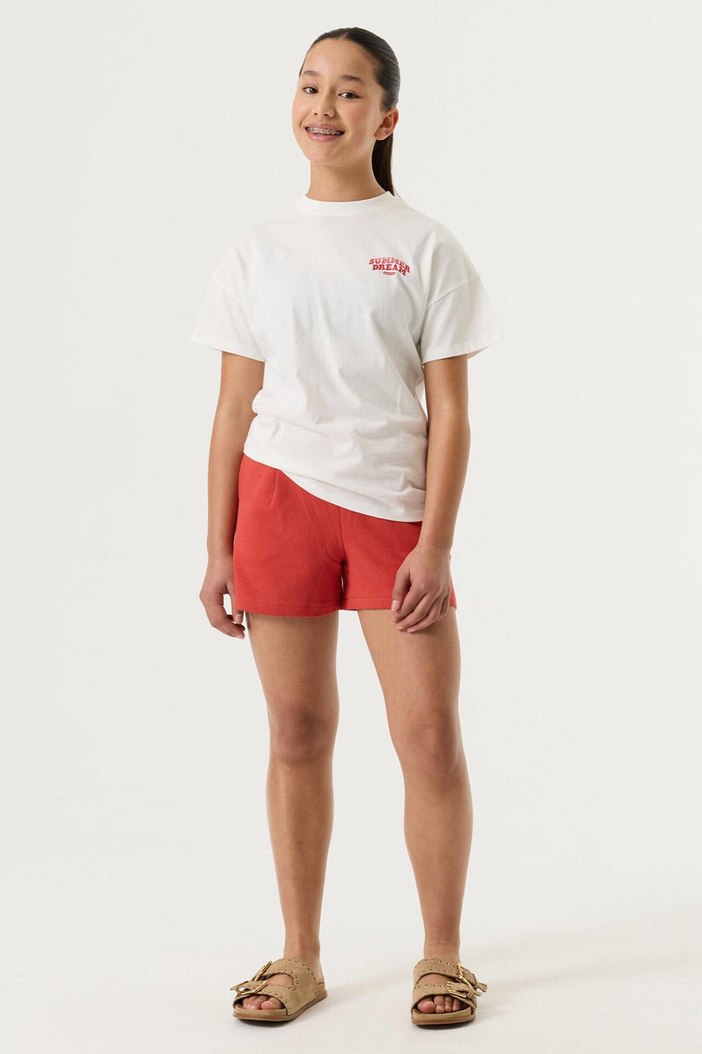 Rode meisjes Garcia regular sweatshort met high waist, elastische tailleband met koord en effen