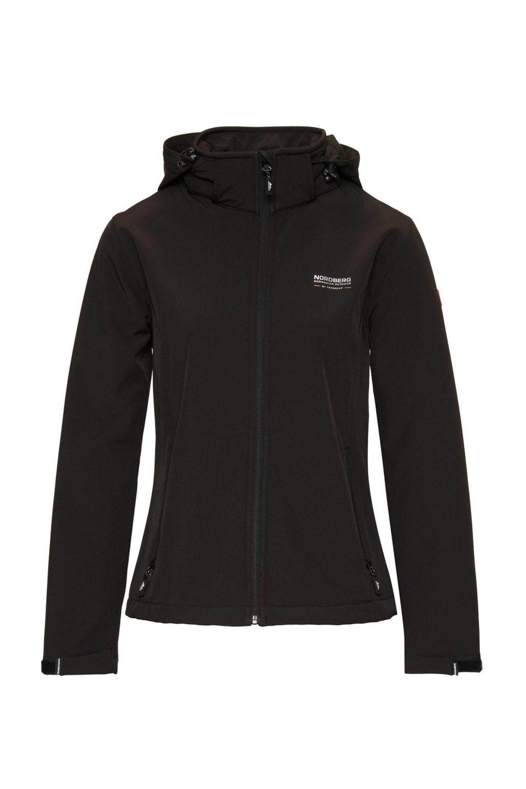 Zwarte dames Nordberg softshell jas Ingrida met lange mouwen en capuchon