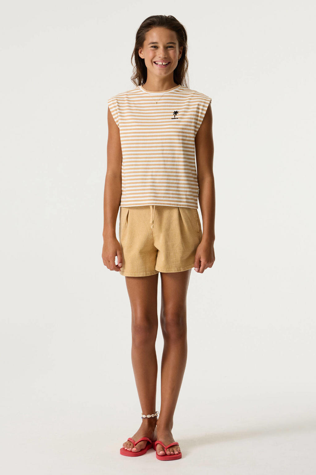 Beige meisjes Garcia gestreept T-shirt van katoen met ronde hals