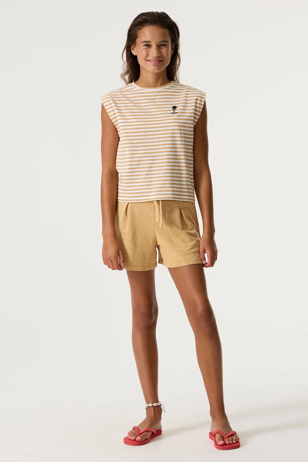 Beige meisjes Garcia relaxed regular waist sweatshort van katoen met elastische tailleband met koord en effen