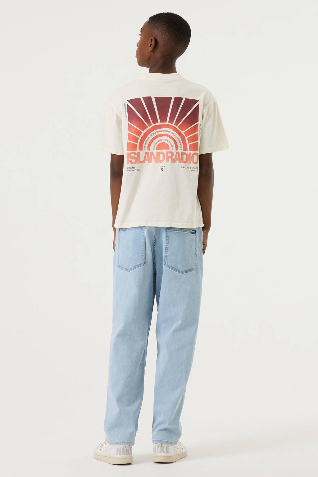 Ecru jongens Garcia T-shirt van katoen met backprint, korte mouwen en ronde hals