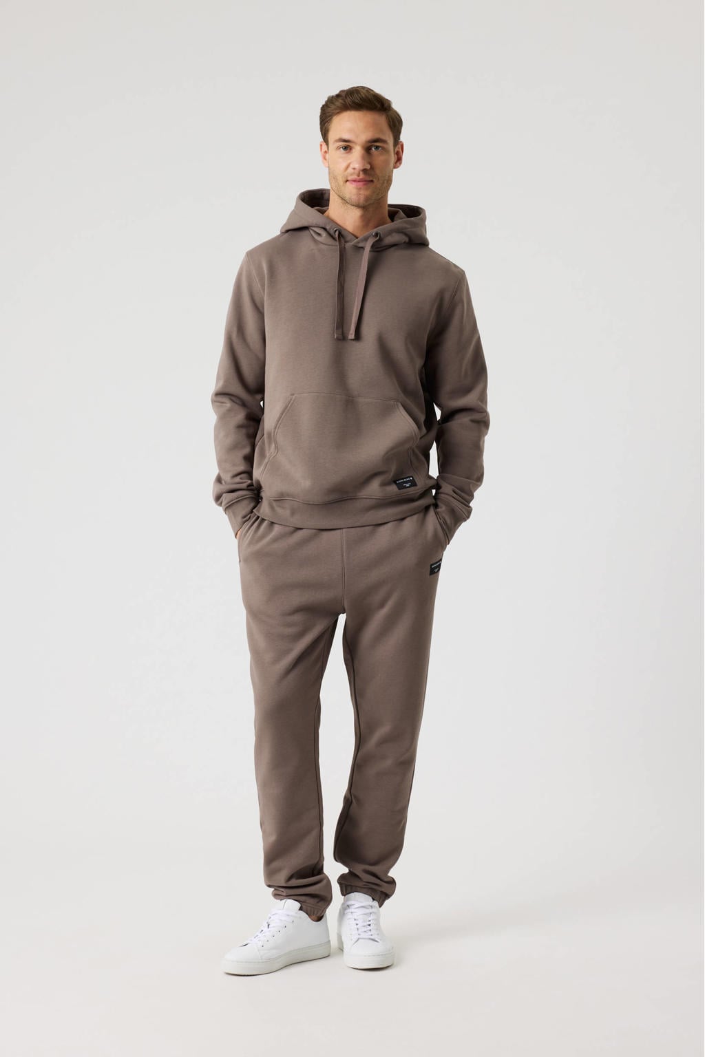 Bruine heren Björn Borg hoodie van sweat materiaal met effen, lange mouwen en capuchon