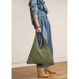 suede schoudertas kaki