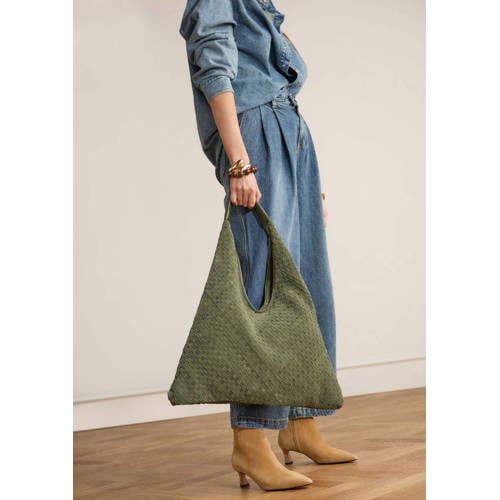 Manfield suede schoudertas kaki afbeelding