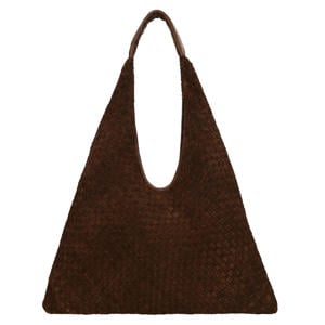 suede schoudertas donkerbruin