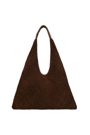 suede schoudertas donkerbruin