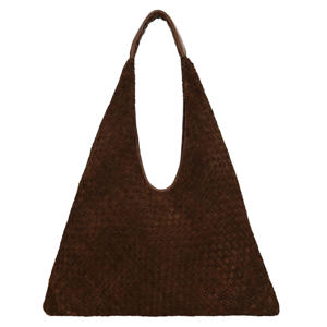 suede schoudertas donkerbruin