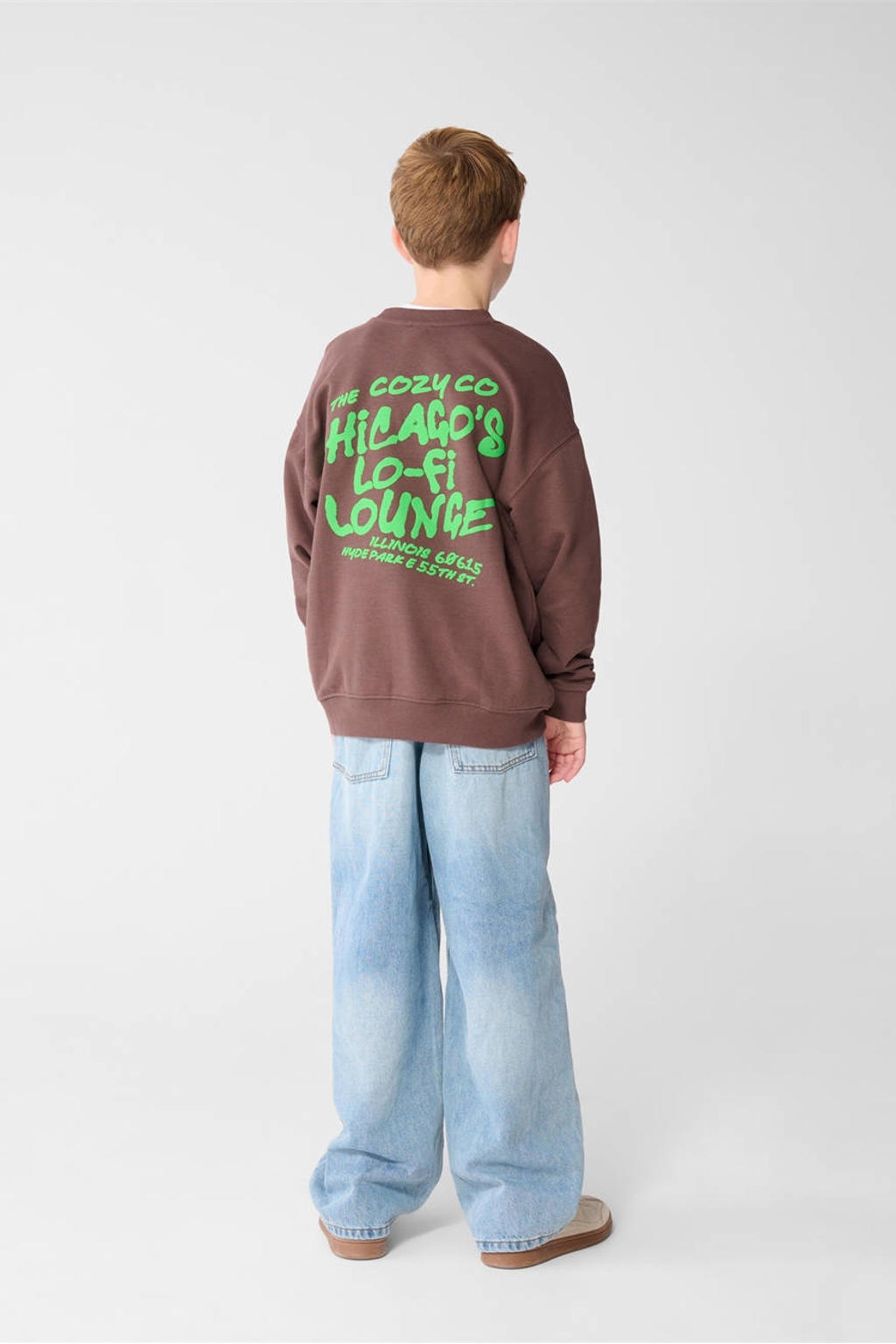 Blauwe jongens Shoeby baggy jeans van katoen met regular waist, rits- en knoopsluiting en effen