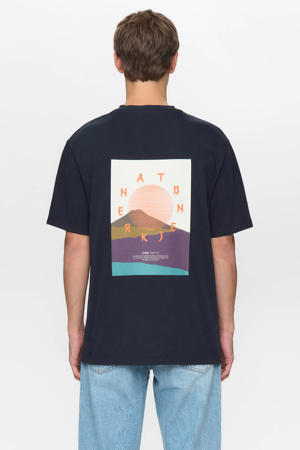 regular T-shirt met backprint donkerblauw