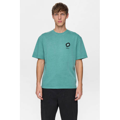 Anerkjendt Rechtvallend T-shirt met backprint petrol afbeelding