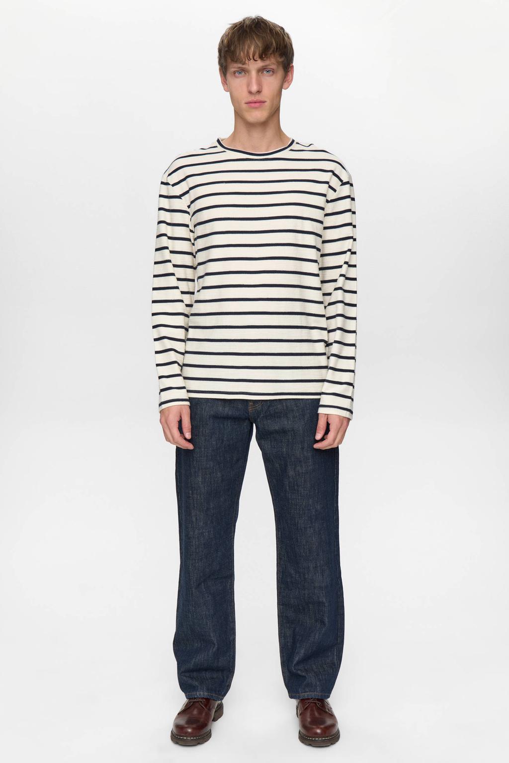 Anerkjendt gestreepte sweater met textuur ecru