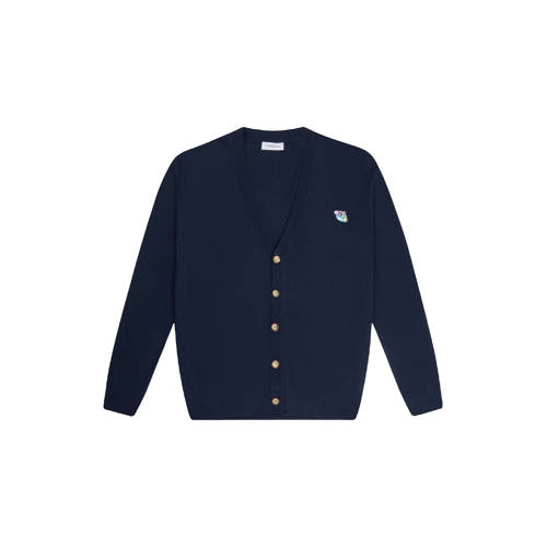 Tonsure gebreid vest met wol donkerblauw afbeelding
