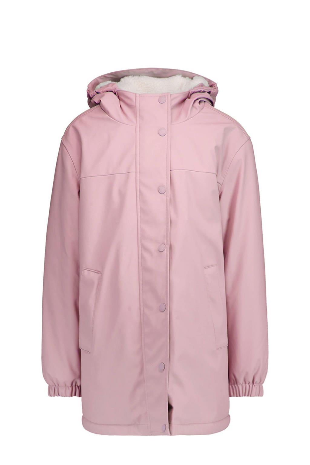 Roze meisjes America Today regenjas van polyester met effen, lange mouwen, capuchon en rits- en drukknoopsluiting
