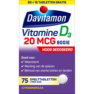 Vitamine D3 20 mcg smelttabletten - hoog gedoseerd - 75 stuks