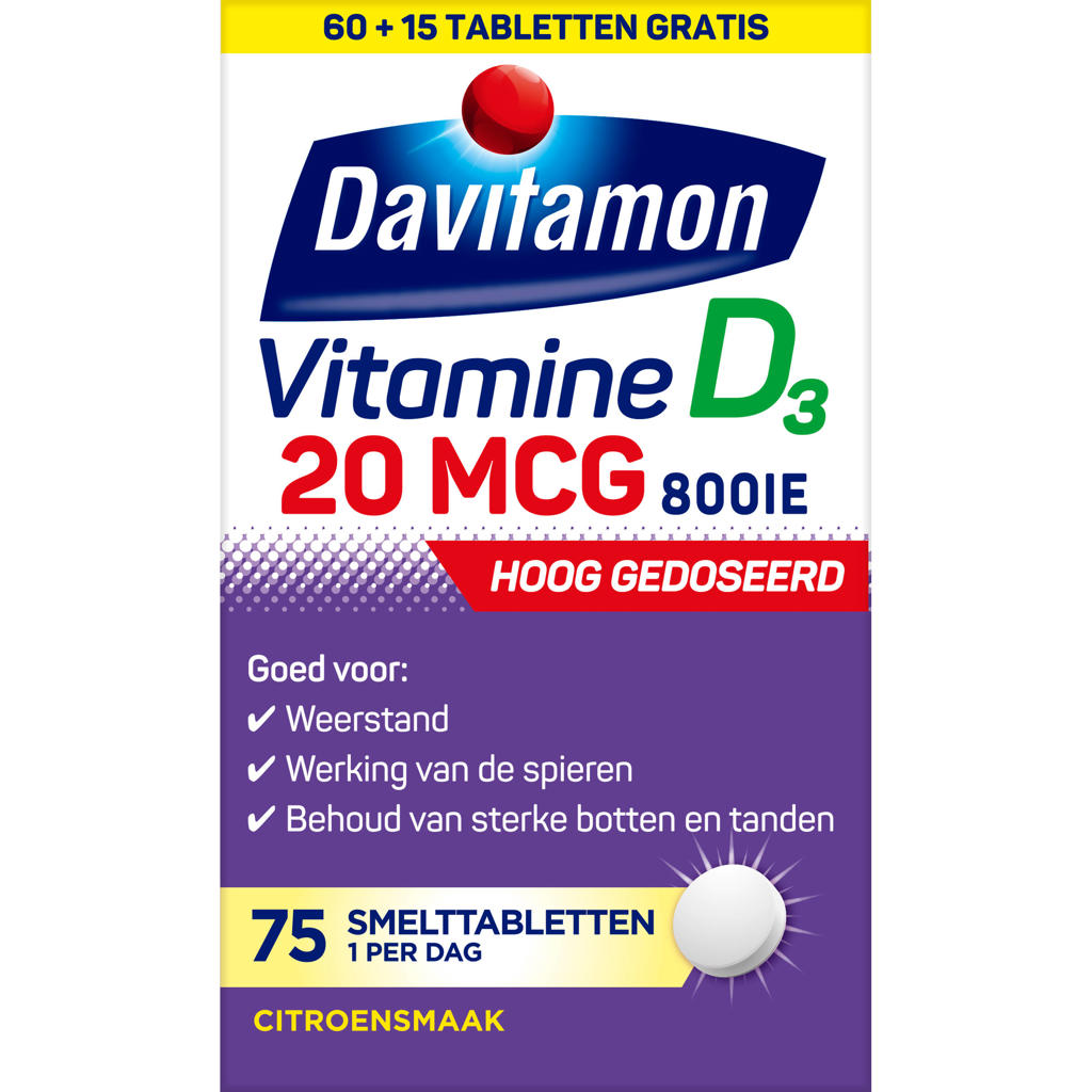 Davitamon Vitamine D3 20 mcg smelttabletten - hoog gedoseerd - 75 stuks