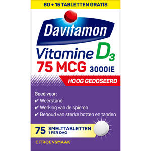 Vitamine D3 75 mcg smelttabletten - hoog gedoseerd - 75 stuks