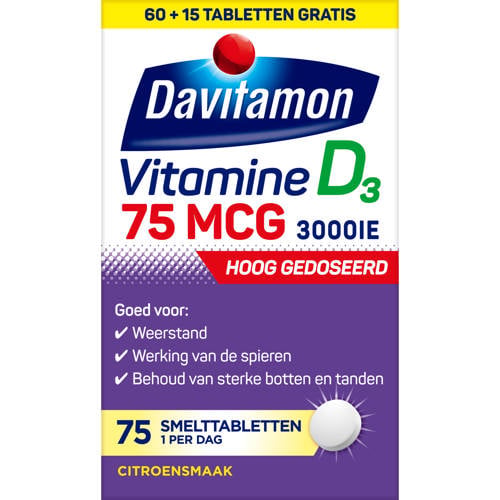Davitamon Vitamine D3 75 mcg smelttabletten - hoog gedoseerd - 75 stuks afbeelding