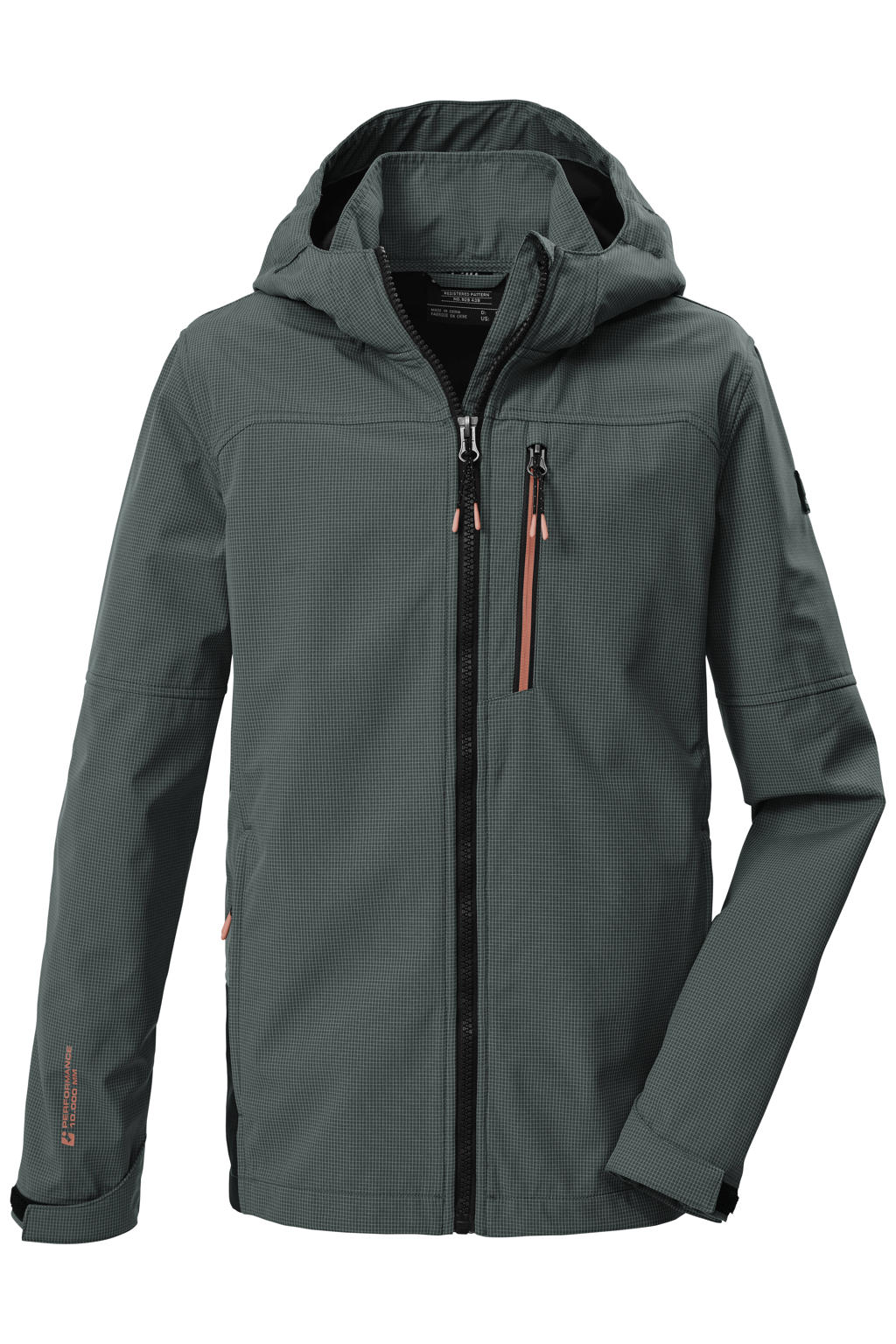 Grijsgroene jongens Killtec jas groen van polyester met effen, lange mouwen, capuchon en ritssluiting