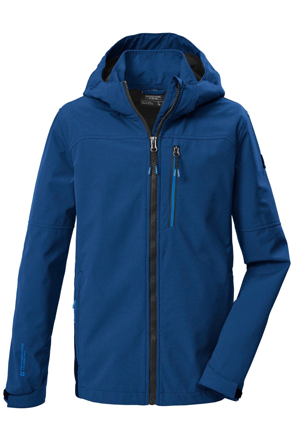 Blauwe jongens Killtec jas van polyester met effen, lange mouwen, capuchon en ritssluiting
