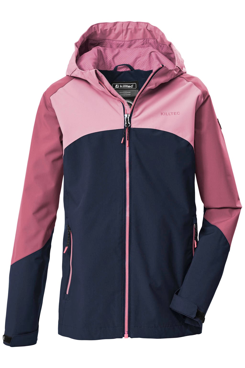 Donkerblauwe meisjes Killtec jas van polyester met lange mouwen, capuchon en ritssluiting