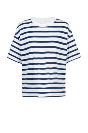 pyjamatop Breezy Stripes wit/donkerblauw